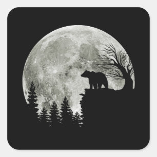 bear standing on moon halloween square sticker