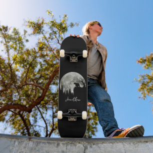 Bear Standing On Mountain Moonlight Halloween Skateboard