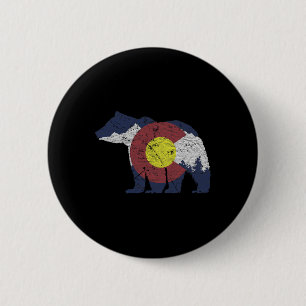 Bear State Flag Colorado Rocky Mountains Skiing As 6 Cm Round Badge