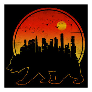 Bear Sunset City Poster