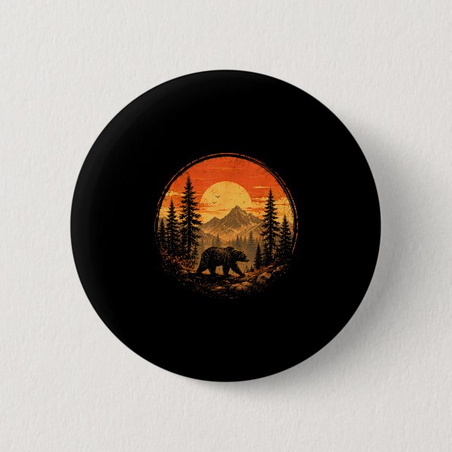 Bear sunset mountain forest wilderness nature 6 cm round badge (Front)