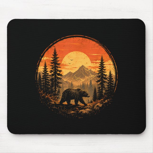 Bear sunset mountain forest wilderness nature mouse pad (Front)
