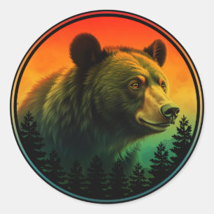 Bear sunset nature animal wildlife classic round sticker