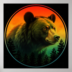 Bear sunset nature animal wildlife poster