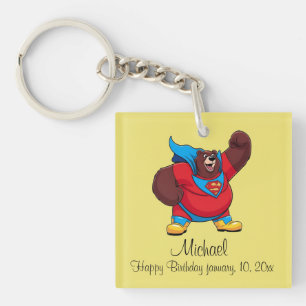 BEAR SUPERHERO BIRTHDAY YELLOW KEY RING
