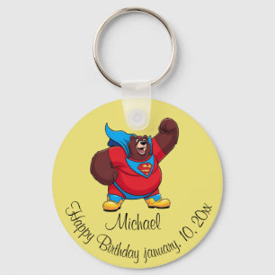 BEAR SUPERHERO BIRTHDAY YELLOW KEY RING
