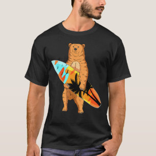 Bear Surfer Surfboard Beach Summer Waves Surf Surf T-Shirt