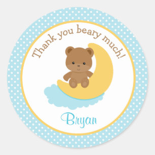 Bear Thank You Stickers Moon - 1st Birthday Favors