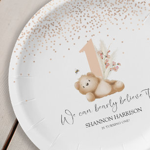 Bear & The Bee First Birthday Paper Plate