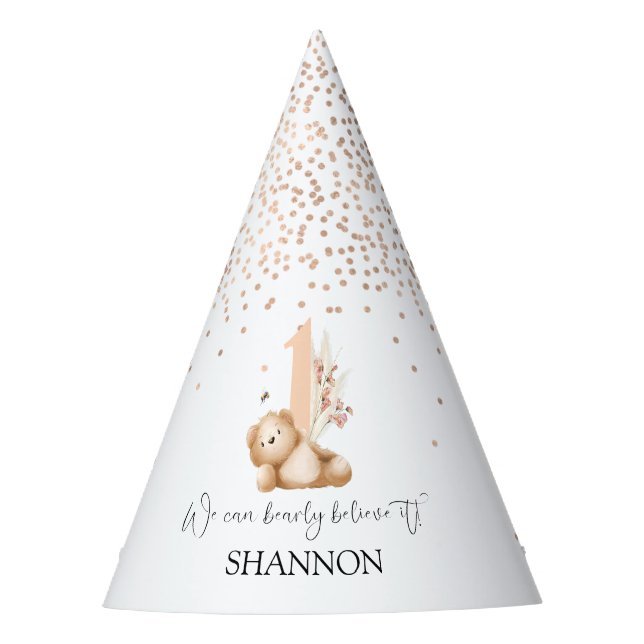 Bear & The Bee First Birthday Party Hat (Front)