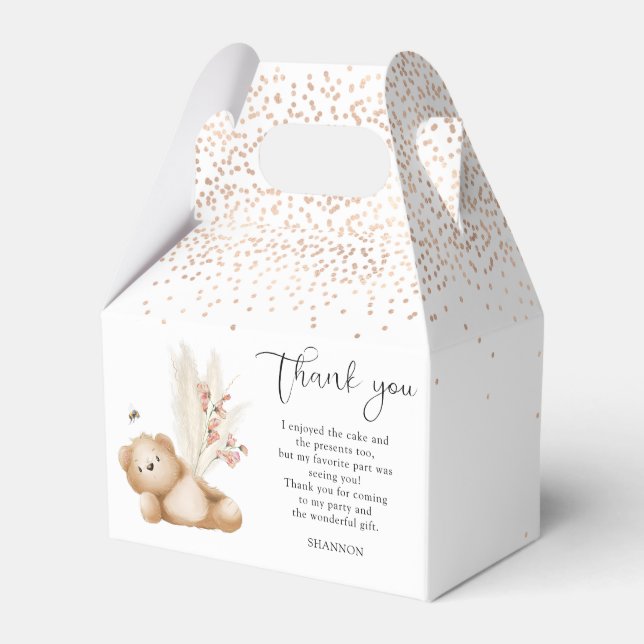 Bear & The Bee First Birthday Thank You Favour Box (Front Side)