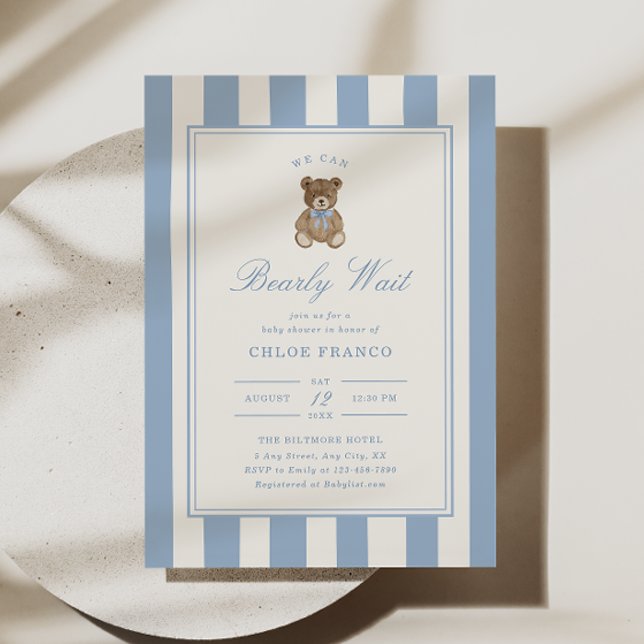 Bear Theme Baby Shower Invitation Bearly Wait (Creator Uploaded)