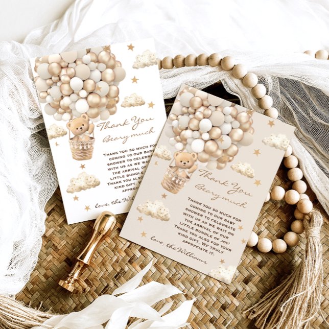 Bear Theme Bearly Wait Gold Baby Shower Thank You Card (Creator Uploaded)