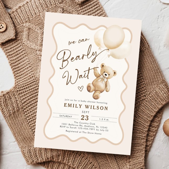 Bear Theme We Can Bearly Wait Baby Shower Invitation (Creator Uploaded)