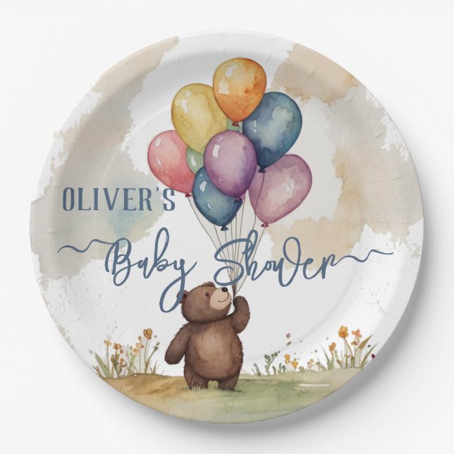 Bear Themed Gender Neutral Baby Shower Paper Plate (Front)