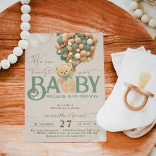 Bear Themed Green Balloon Baby Shower  Invitation