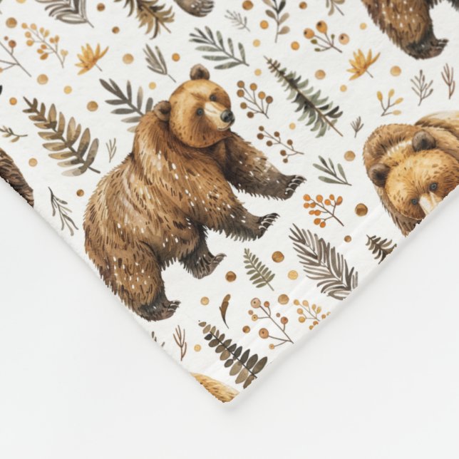 Bear Themed Wildlife Animals Fleece Blanket (Corner)