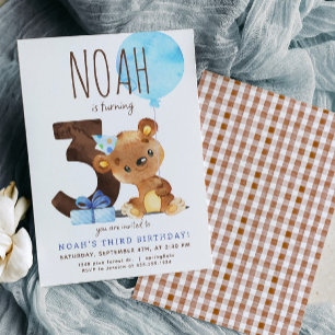 Bear Third Birthday Invitation