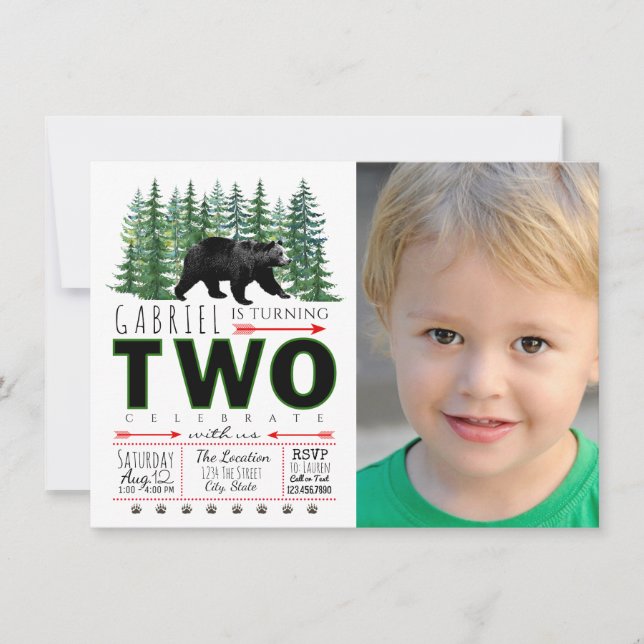 Bear Trees Boy 2nd Birthday Party Invitation (Front)