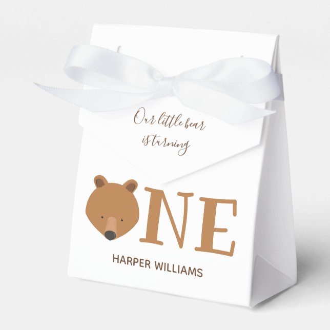Bear Turning One Animal First Birthday Favour Box (Front Side)