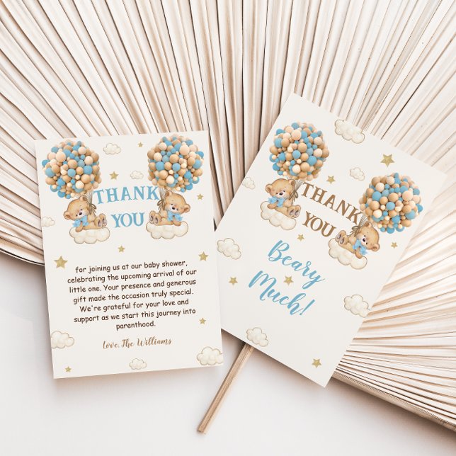 Bear Twin Boys Shower Pastel Blue Beige Thank You (Creator Uploaded)