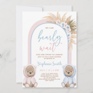 Bear Twins Boy and Girl Baby Shower Invitation