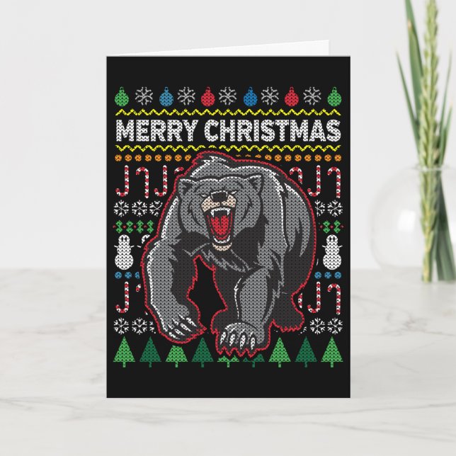 Bear Ugly Christmas Sweater Wildlife Series Holiday Card (Front)