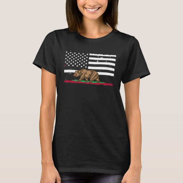 Bear USA Flag California Pride Vacation Travel Tou T-Shirt (Front)