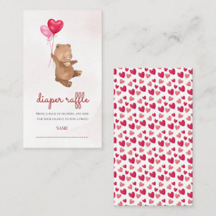 Bear Valentine Girl Baby Shower Diaper Raffle Enclosure Card
