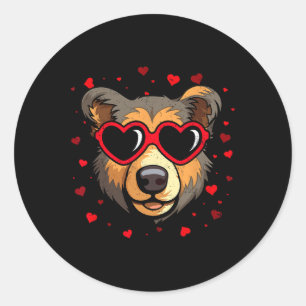 Bear Valentine Sungles Heart Cute Lovers  Classic Round Sticker