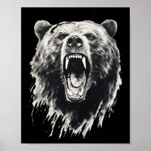 Bear Vintage Angry Grizzly Bear Hiking Camping Cam Poster