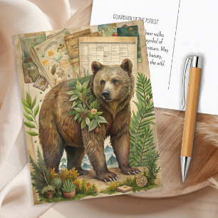 Bear Vintage Rustic Woodland Nature Wildlife  Postcard