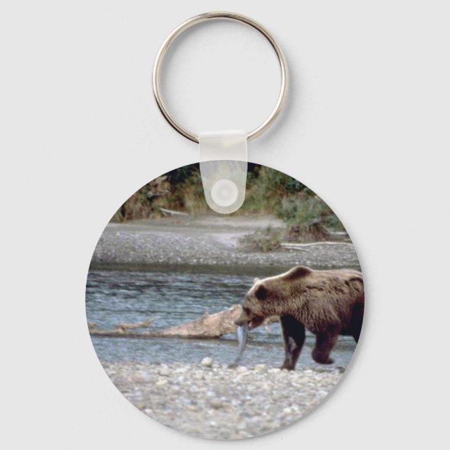 Bear W/ Fish In Mouth By Stream Key Ring (Front)