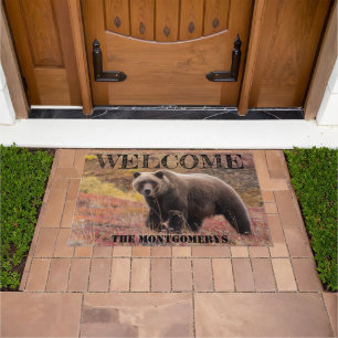 Bear Walking In Fall Coloured Grass Photo Custom Doormat