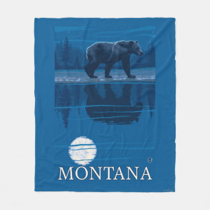 Bear Walking in Moonlight Vintage Travel Fleece Blanket