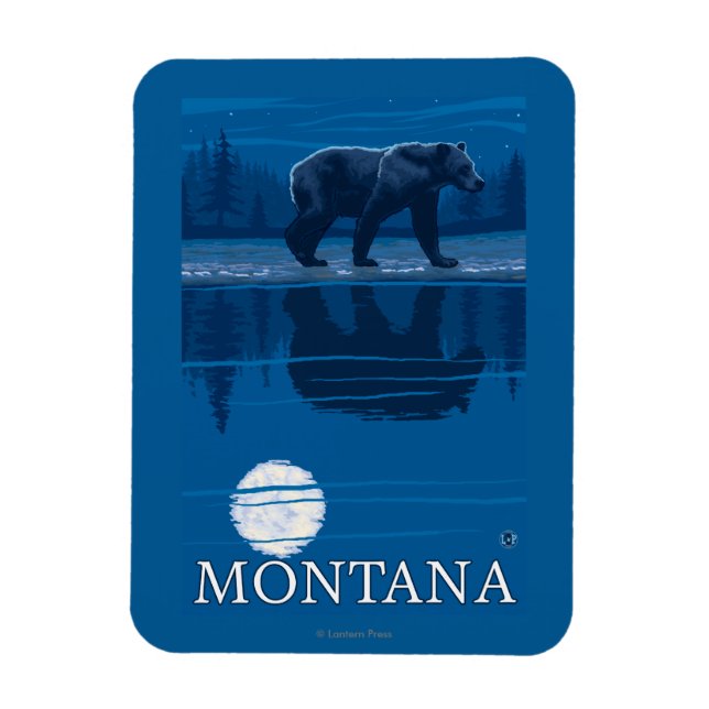 Bear Walking in Moonlight Vintage Travel Magnet (Vertical)