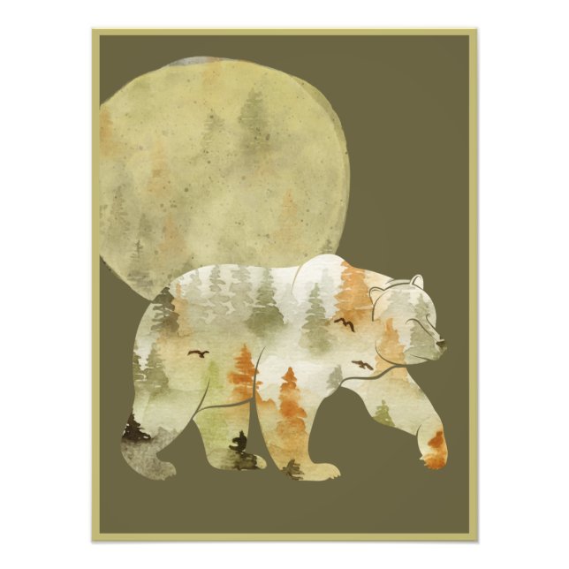Bear Walking in Woods Moon Painted Forest Wildlife Photo Print (Front)