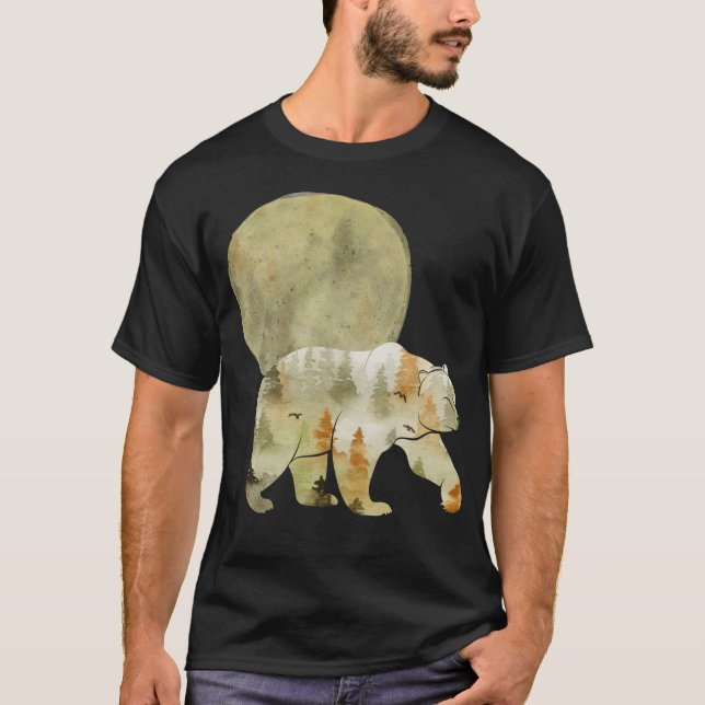 Bear Walking in Woods Moon Painted Forest Wildlife T-Shirt (Front)