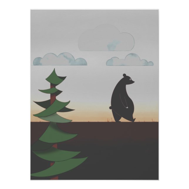 Bear walking on sunset poster (Front)