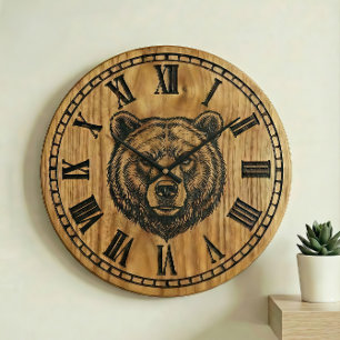 Bear Wall Clock - Wooden Style Design