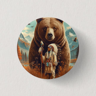Bear warrior protector.  3 cm round badge