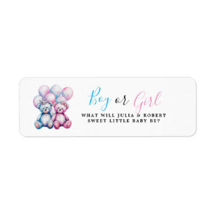 Bear Watercolor Gender Reveal Party Boy or Girl Return Address Label