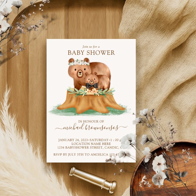 Bear Watercolor Mummy Baby Shower Boy Invitation (Creator Uploaded)