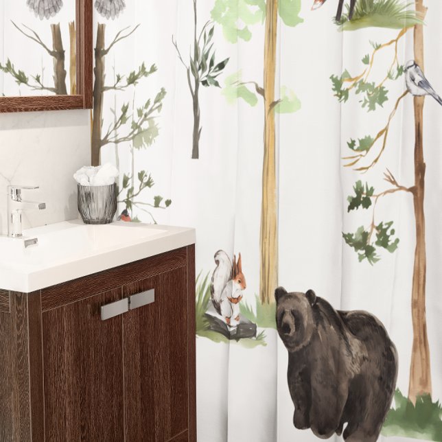Bear Watercolor Wildlife Woodland Forest Animals Shower Curtain (Creator Uploaded)