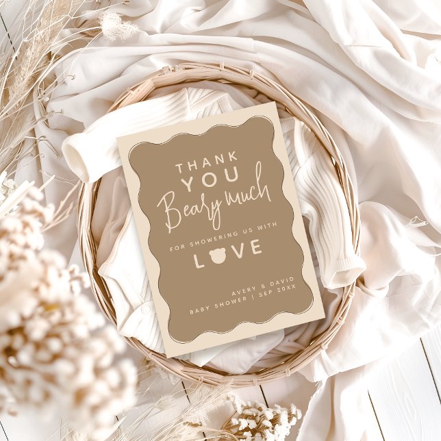 Bear Wavy Frame Hand Drawn Simple Baby Shower  Thank You Card (Creator Uploaded)