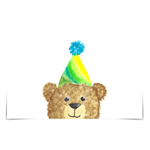 Bear Wearing Cute Birthday Hat Watercolour Card