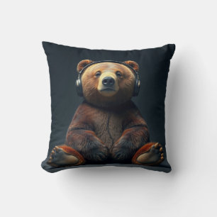Bear Wearing Headphones Cushion
