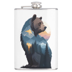 Bear Wearing Hoodie Funny Cool Animal Character Hip Flask