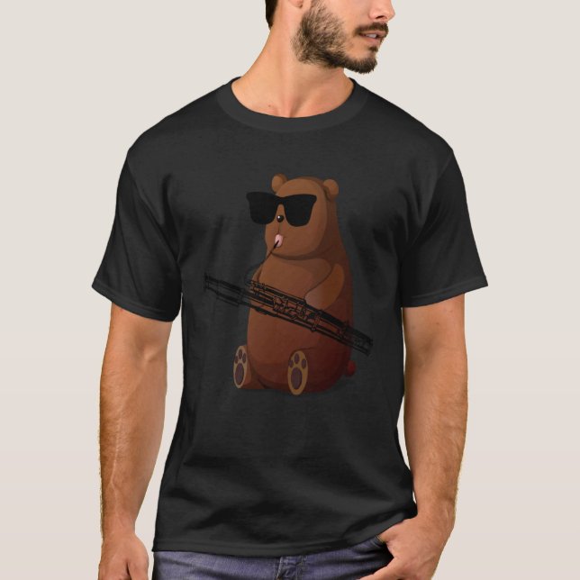 Bear Wearing Sunglasses Playing Bassoon T-Shirt (Front)