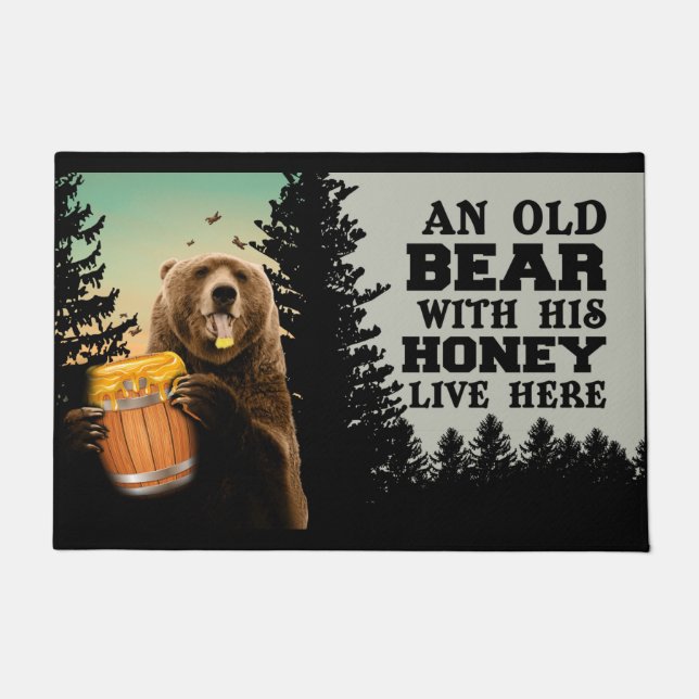 Bear Welcome Mat, Honey Doormat, Bear Lover Gift Doormat (Front)